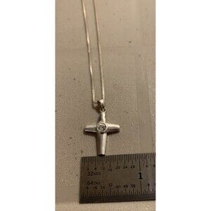 Vintage Sterling Silver Cross Necklace Cubic Zirconia Accent Catholic 18”